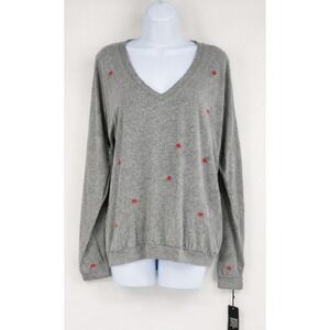 Michael Lauren Oversized V-Neck Kodiak Kiss Embroidered T-shirt Gray Size XS NWT